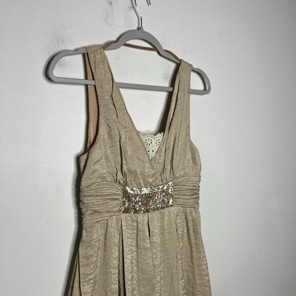 BCBG Max Azria Party Dress 6 Gold Silk Blend Metallic Sequin Waist Balloon Hem - Picture 7 of 12